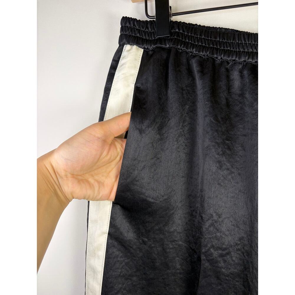 Madewell The Easy Pull-On Track Pant in Satin Jet Black White Stripe Medium NEW - Picture 3 of 7